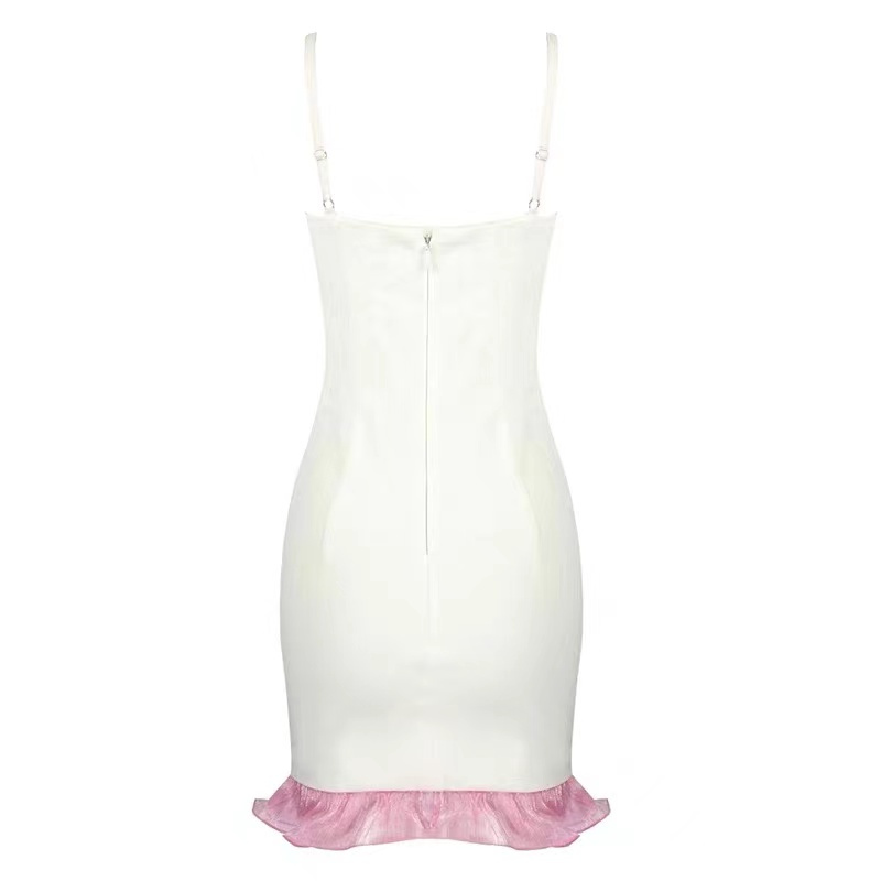 FD2254 Quality Clothing Brands Ruffles Sequined Diamonds Handmade Beaded Dress Runway Fashion Women Sundress