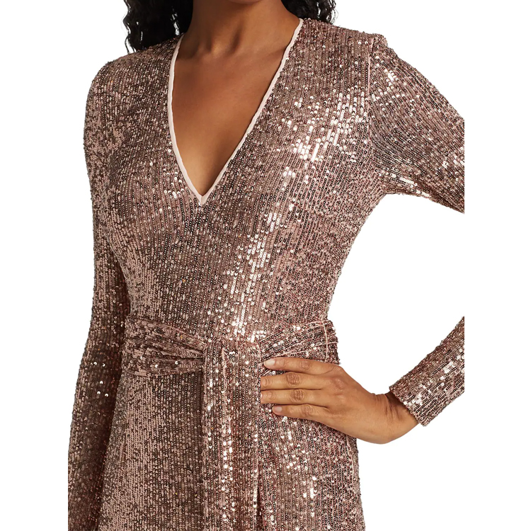 Luxury Sexy Evening Dress V Neck Long Sleeve Slit Belted Slim Fit 2021 Bridal Gowns Elegant Sequin Beach Wedding Guest Party