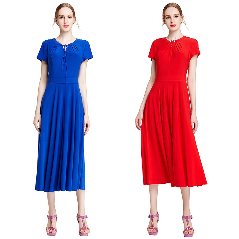 H628-1 ize Odm  Low MOQ Fall  Midi Long Girls Office Career Evening Casual Dress  for Women