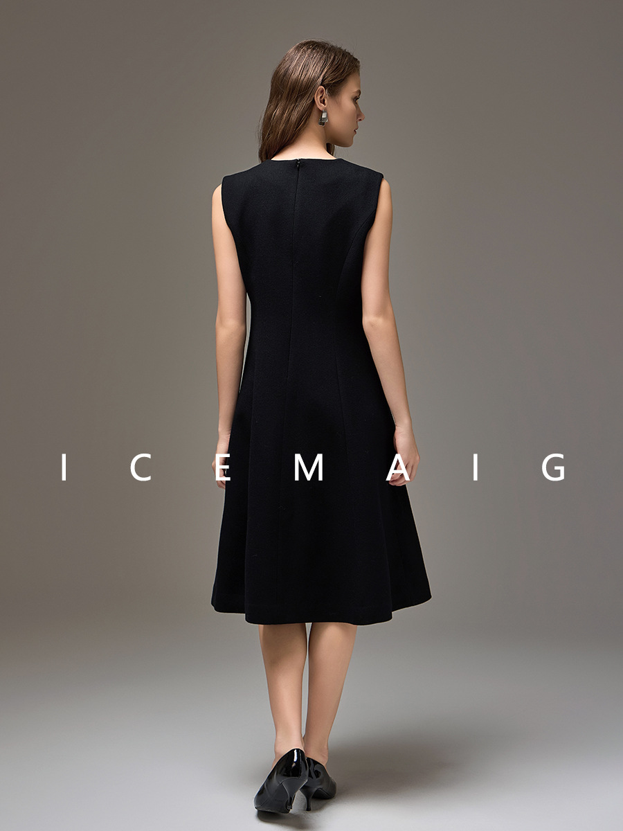 Dropshipping ROW Wind Full Wool Sundress 2024 Autumn/winter Round Neck Sleeveless Minimalist Dress Senior Style Dress C96