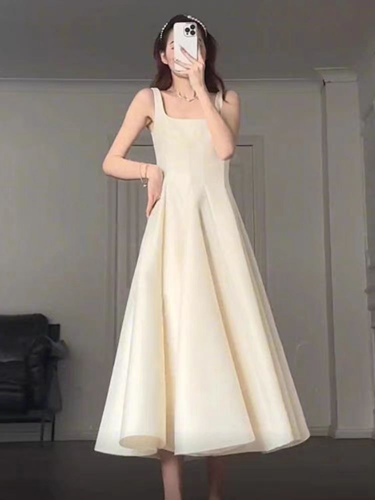 French Styles Women's Dresses Elegant Square Neck Evening Party Princess Dress