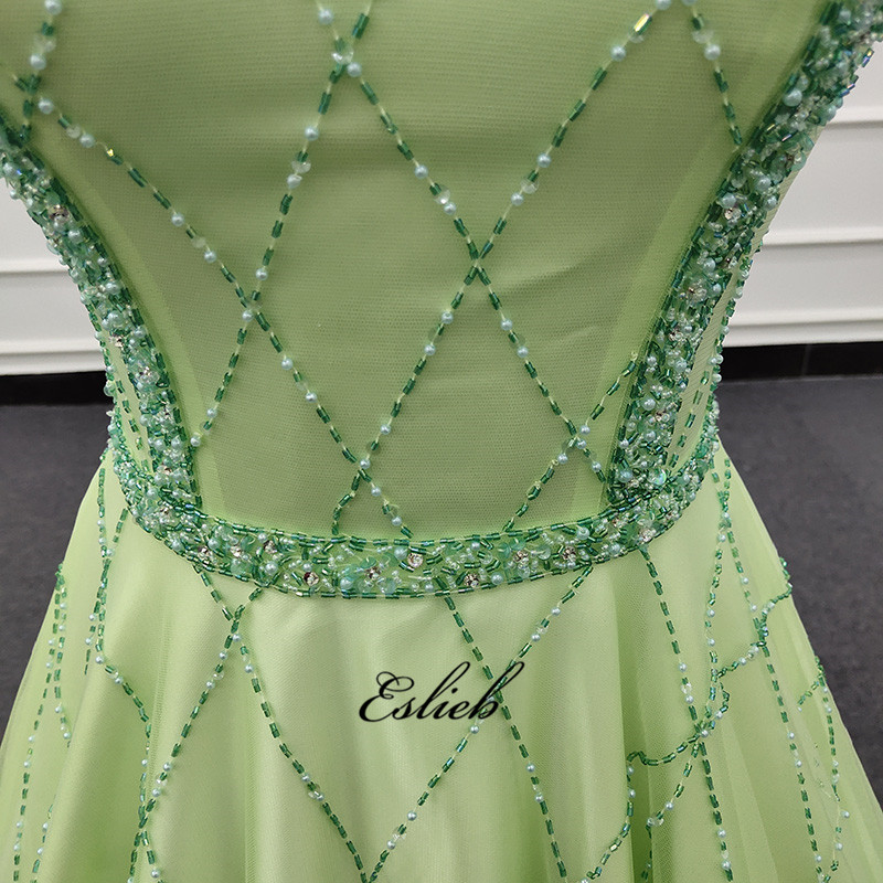 Eslieb Evening Dress 2019 Long Sexy Sleeveless Prom Dresses Lace Bead Crystal Belt Robe De Soiree Evening Gown Dresses