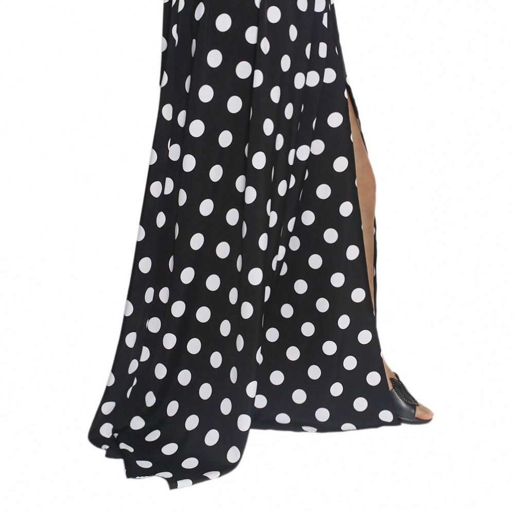 2021 Sundress Summer Women Causal Polka Dot Sleeveless High Pleated Elastic Waist V-Neck Beach Dress with Belt