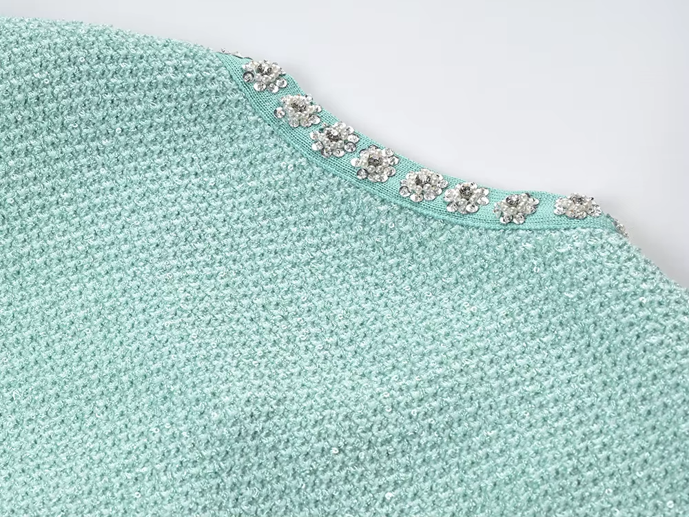 -Made Mint Green Knitted Dress French Style High-End Sweater Dress Pleated Short Sleeves Button Eco-Friendly Natural