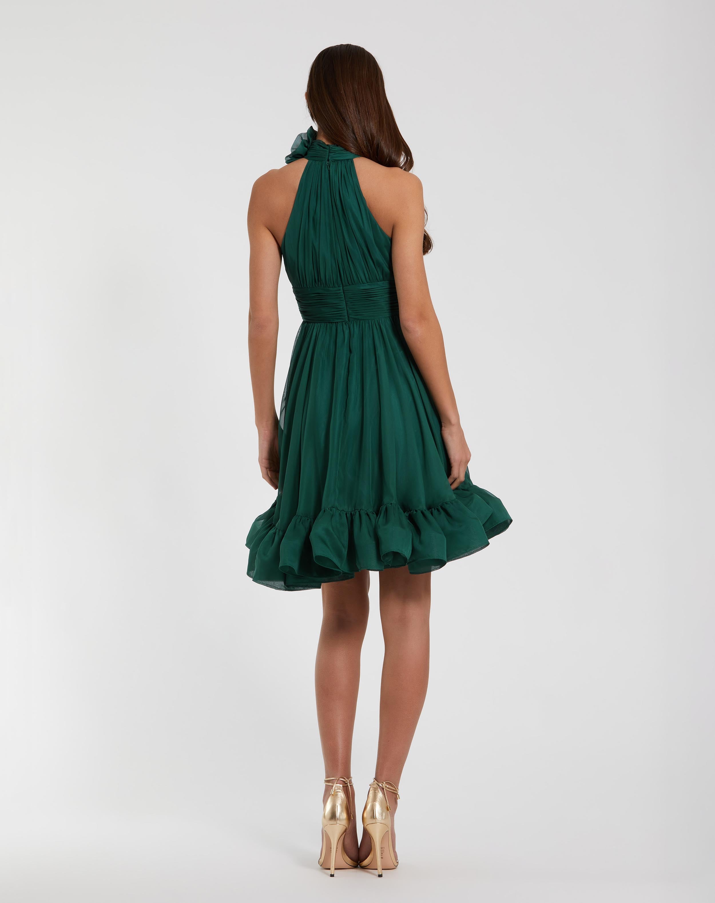 Mily Bridal ML240  Size Off Shoulder Green Organza Mini Dress for Party  Pleated Front Strap Halter Waist Pleated Sundress