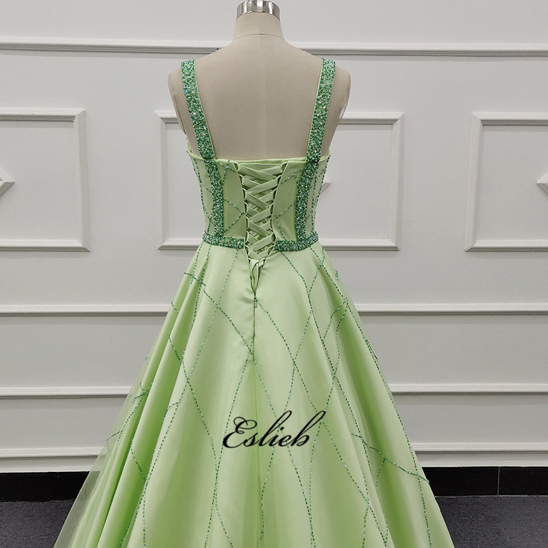 Eslieb Evening Dress 2019 Long Sexy Sleeveless Prom Dresses Lace Bead Crystal Belt Robe De Soiree Evening Gown Dresses